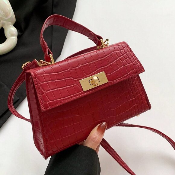 Burgundy Casual Women's Metallic Alligator Pattern Mini Handbag - Picture 9 of 11